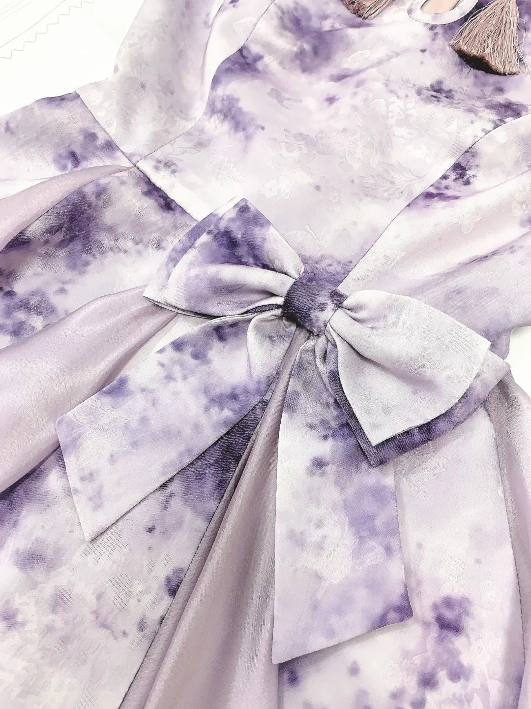 formaldressy--Purple gradient color new Chinese style pearl stand collar with button bow fairy dress oriental aesthetics gh5731