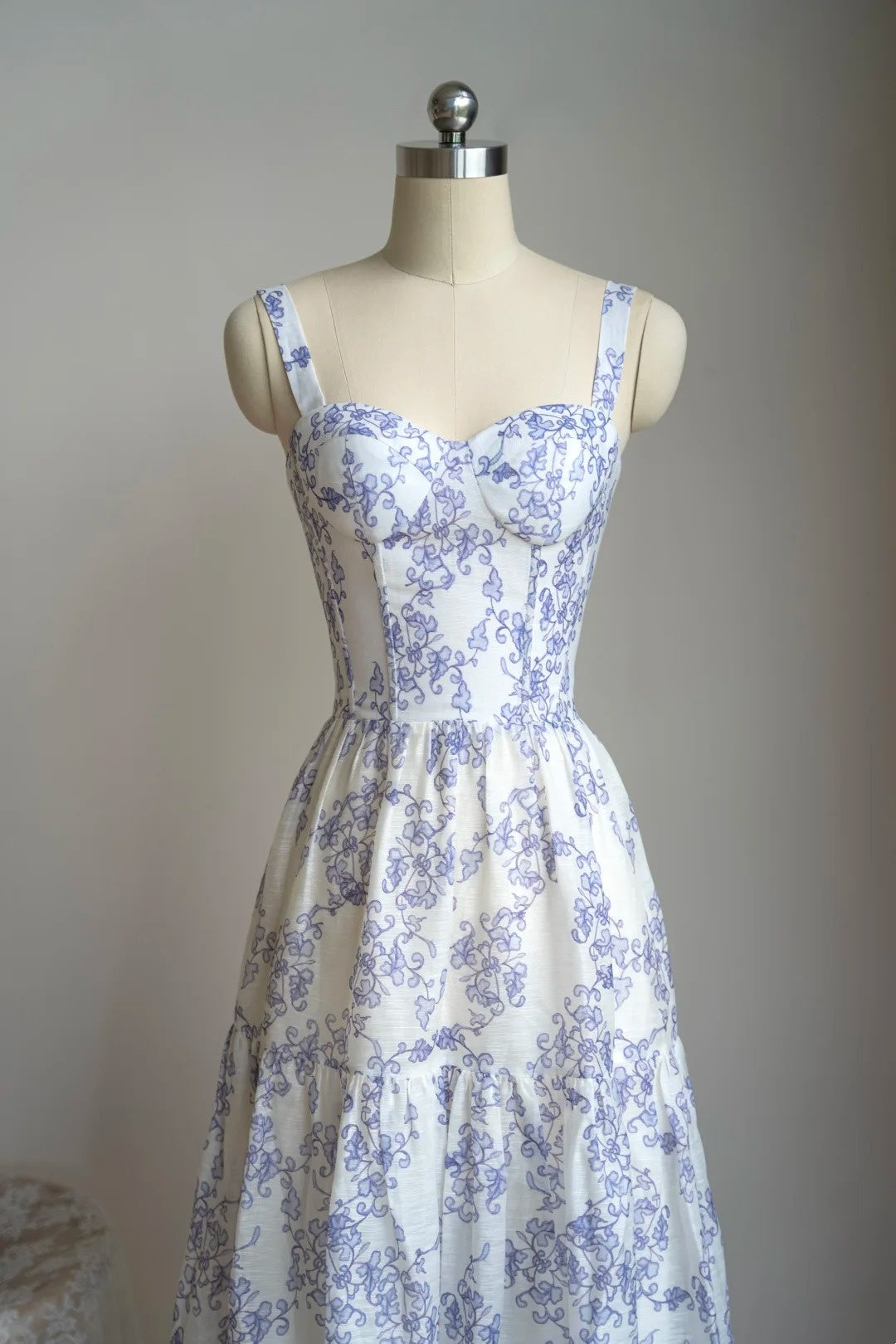formaldressy- Vintage Blue-White Floral Square Neck Spaghetti Strap Long Style Evening Gown gh6036