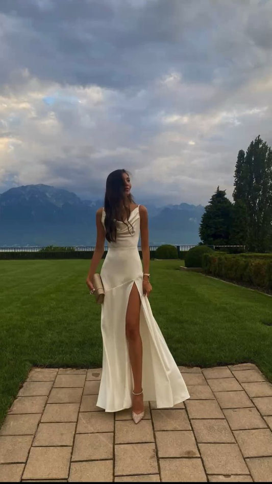 Spaghetti Straps Sleeveless White Prom Dress fg4971