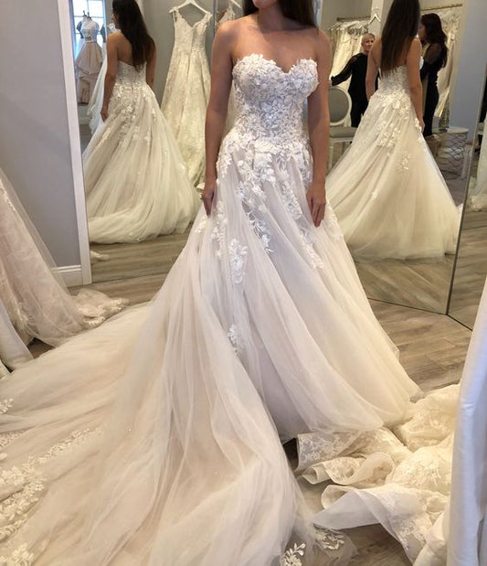 A Line Strapless Party Prom Gown for Women, Wedding Dress fg4666