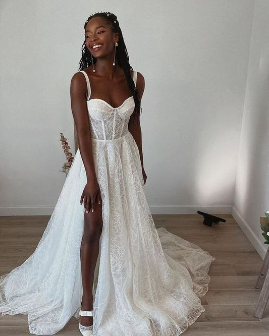 A-line Lace Wedding Dress With Straps fg5355
