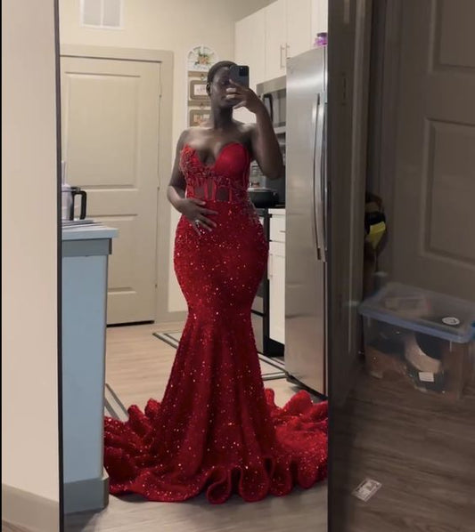 Red Prom Dresses Mermaid Long Formal Dresses fg5275