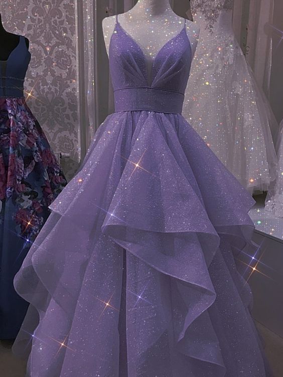 Tulle Lilac Prom Dresses A line Evening Gown cg24955