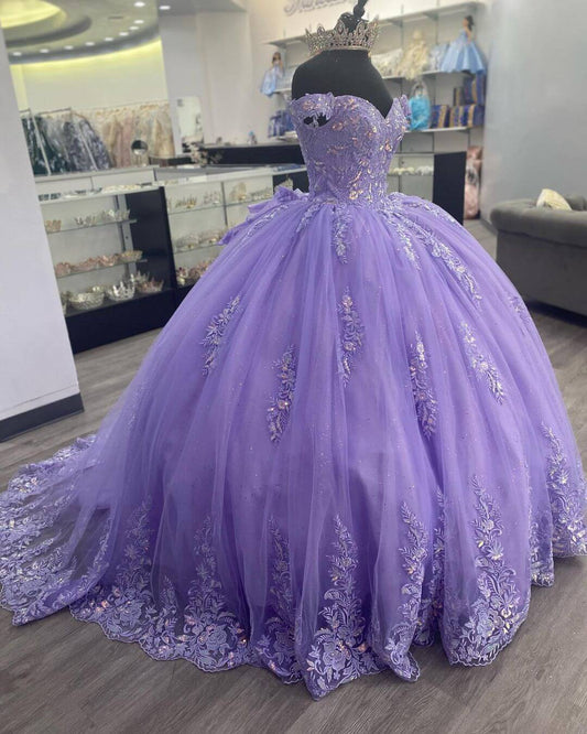 Lilac Corset Mexican Quinceanera Dress Ball Gown Prom Dress ,Appliques Lace Birthday Party Dress cg24978