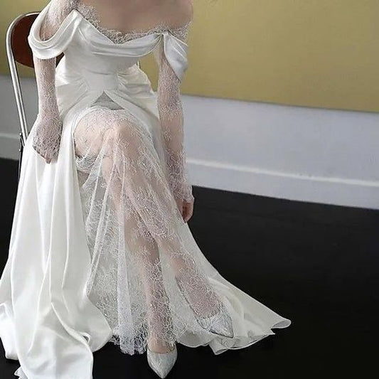 A Line Wedding Dress Long Satin Prom Dresses fg3303