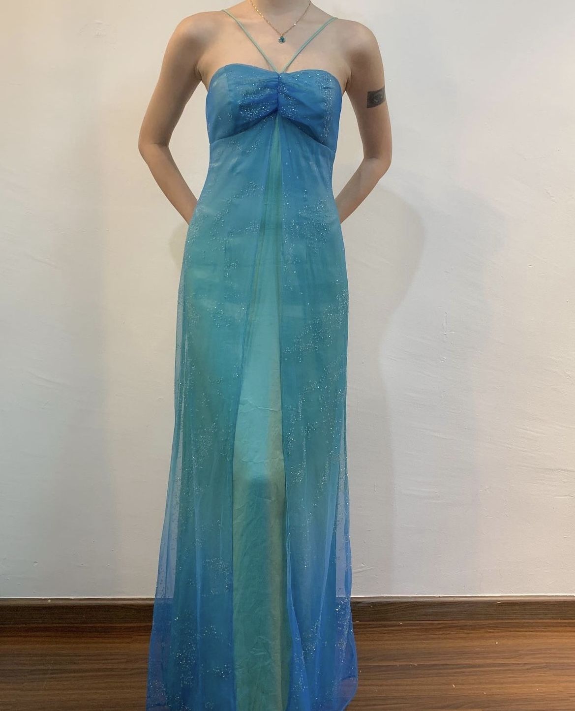 formaldressy--Blue shiny strap fashion long tulle floor-length ball gown graduation dress gh5516
