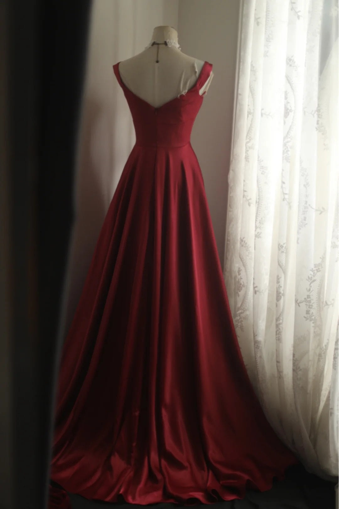 formaldressy-Sleeveless Wine - Red Satin A - line Floor - length Evening Dress gh5832