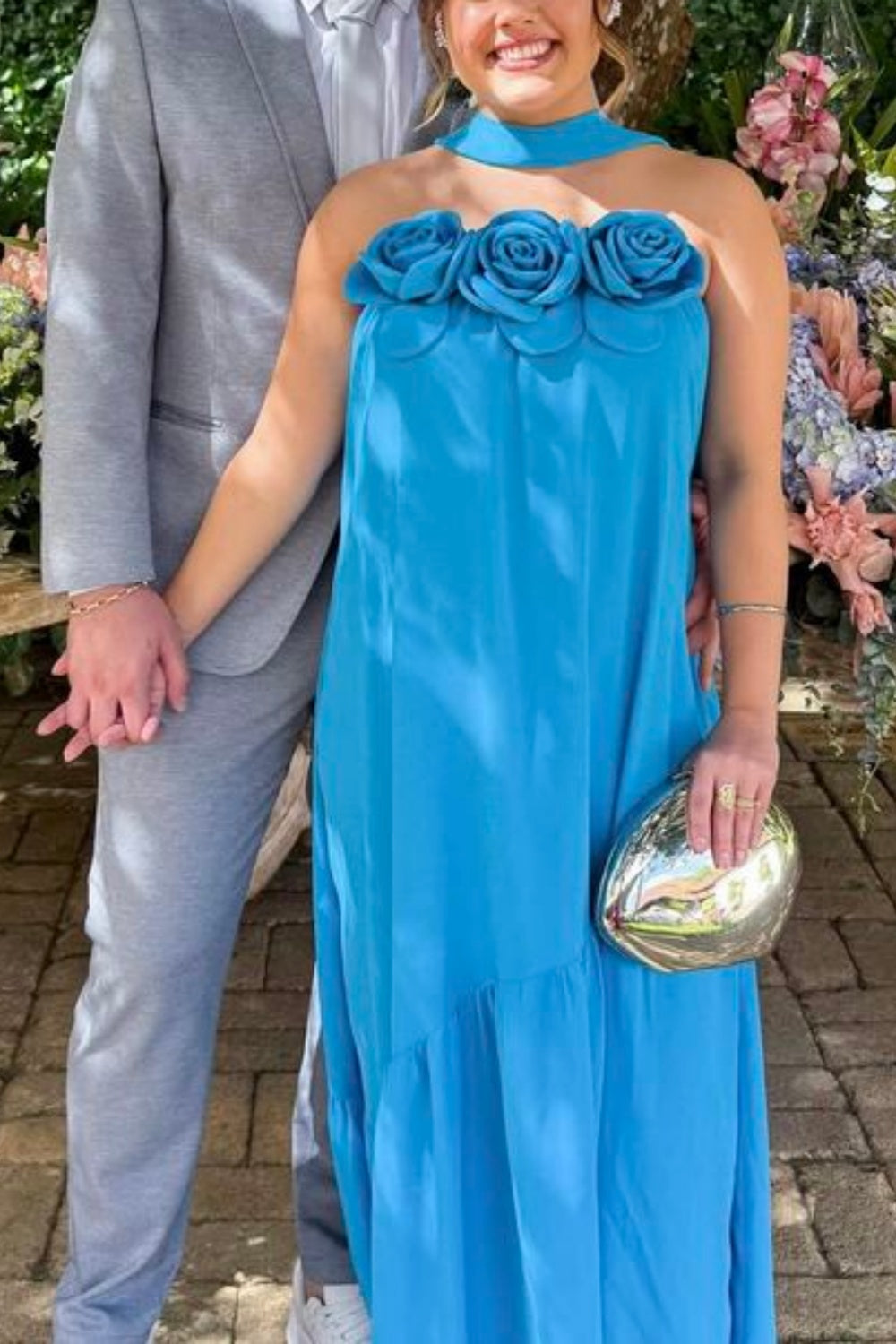 formaldressy-Blue Floral Simple Stylish Long Chiffon Wedding Guest Dress Prom Dress gh5921