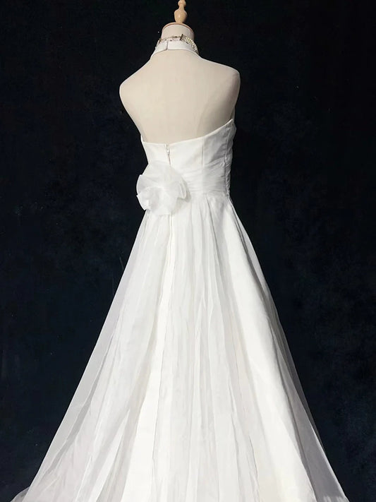 A Line Halter Neck Wedding Dresses Long Bridal Gown S7220