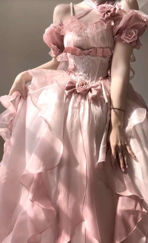 Cute Pink Ball Gown Off the Shoulder Beaded Chiffon Prom Dress 16th Birthday Dress SH5029