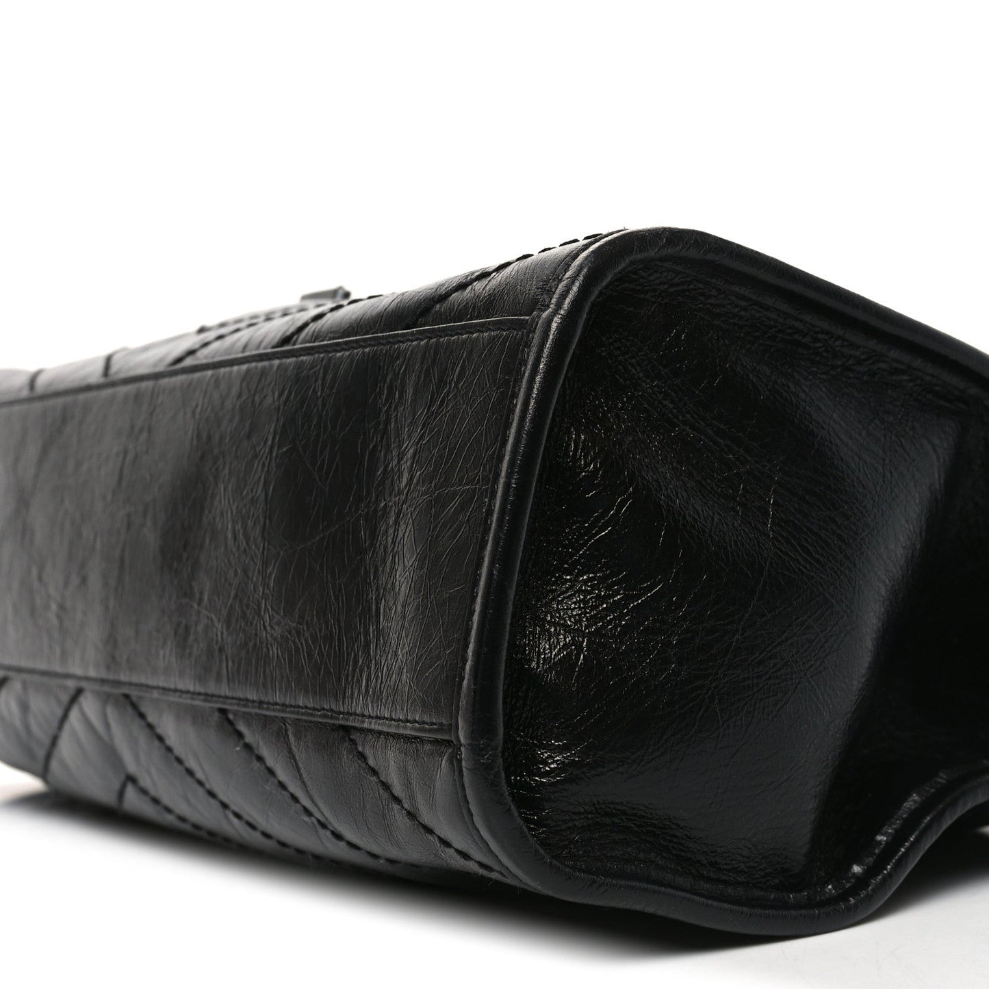 Crinkled Calfskin Matelasse Monogram Medium Niki Shopper Tote Black