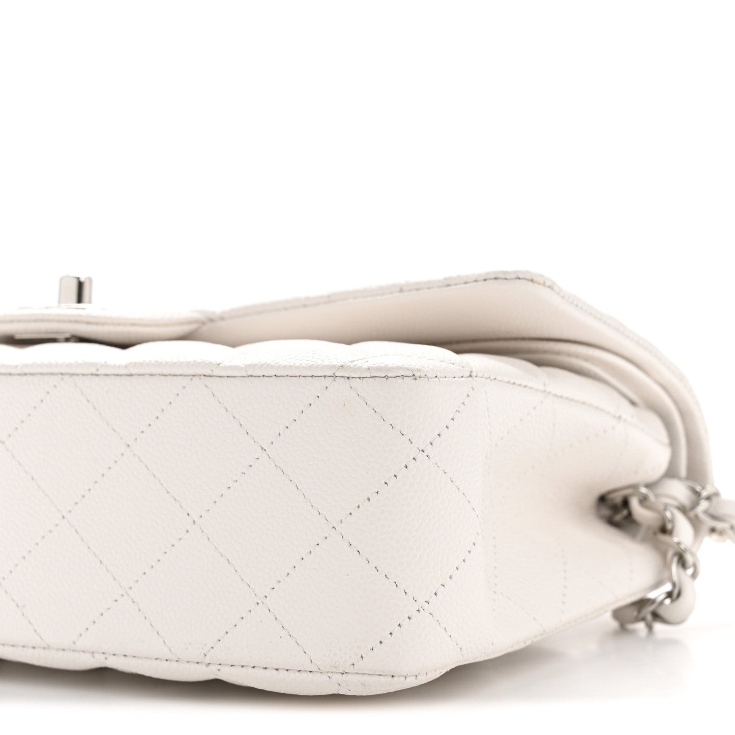 Caviar Quilted Medium Double Flap White