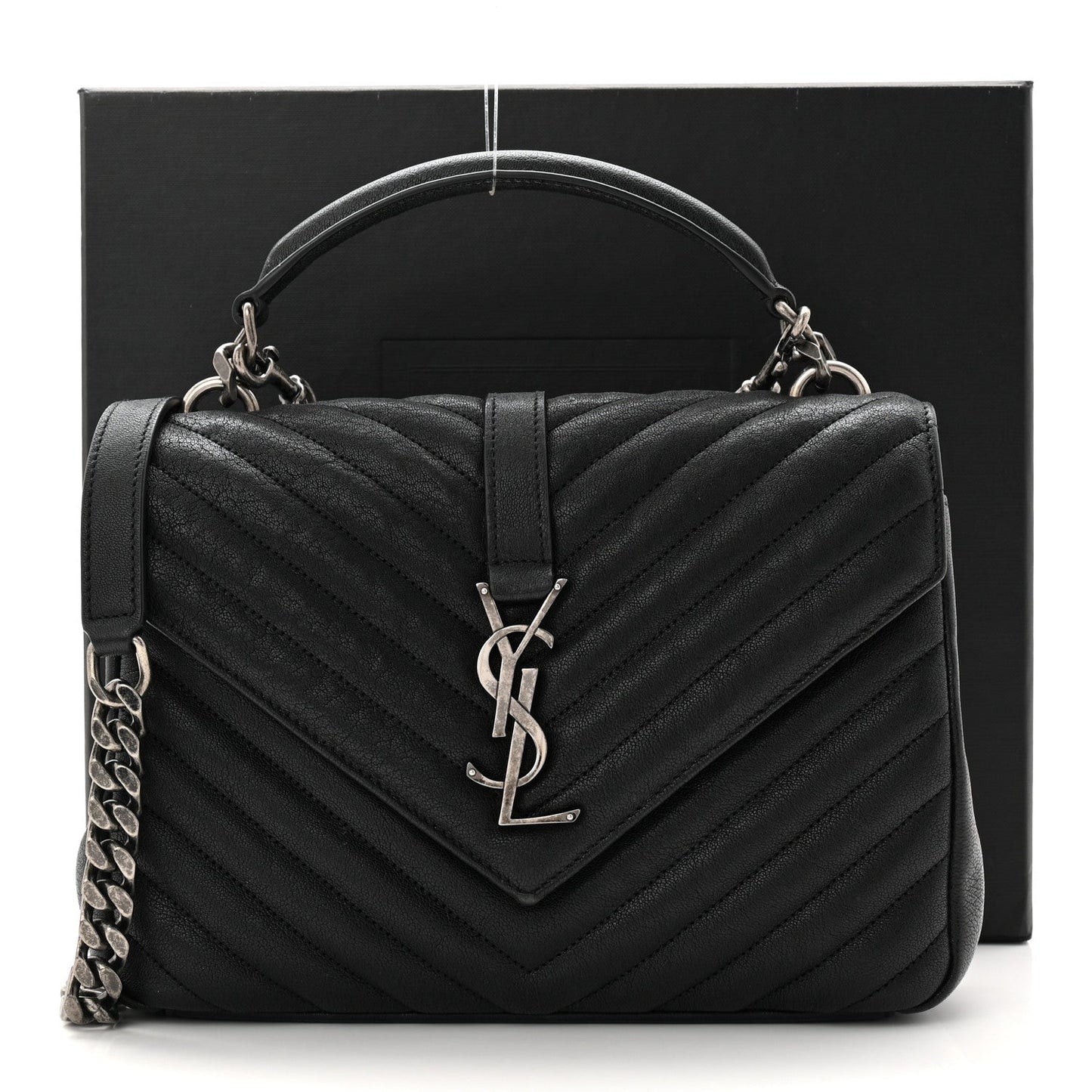 Sheepskin Matelasse Chevron Monogram Medium College Bag Black
