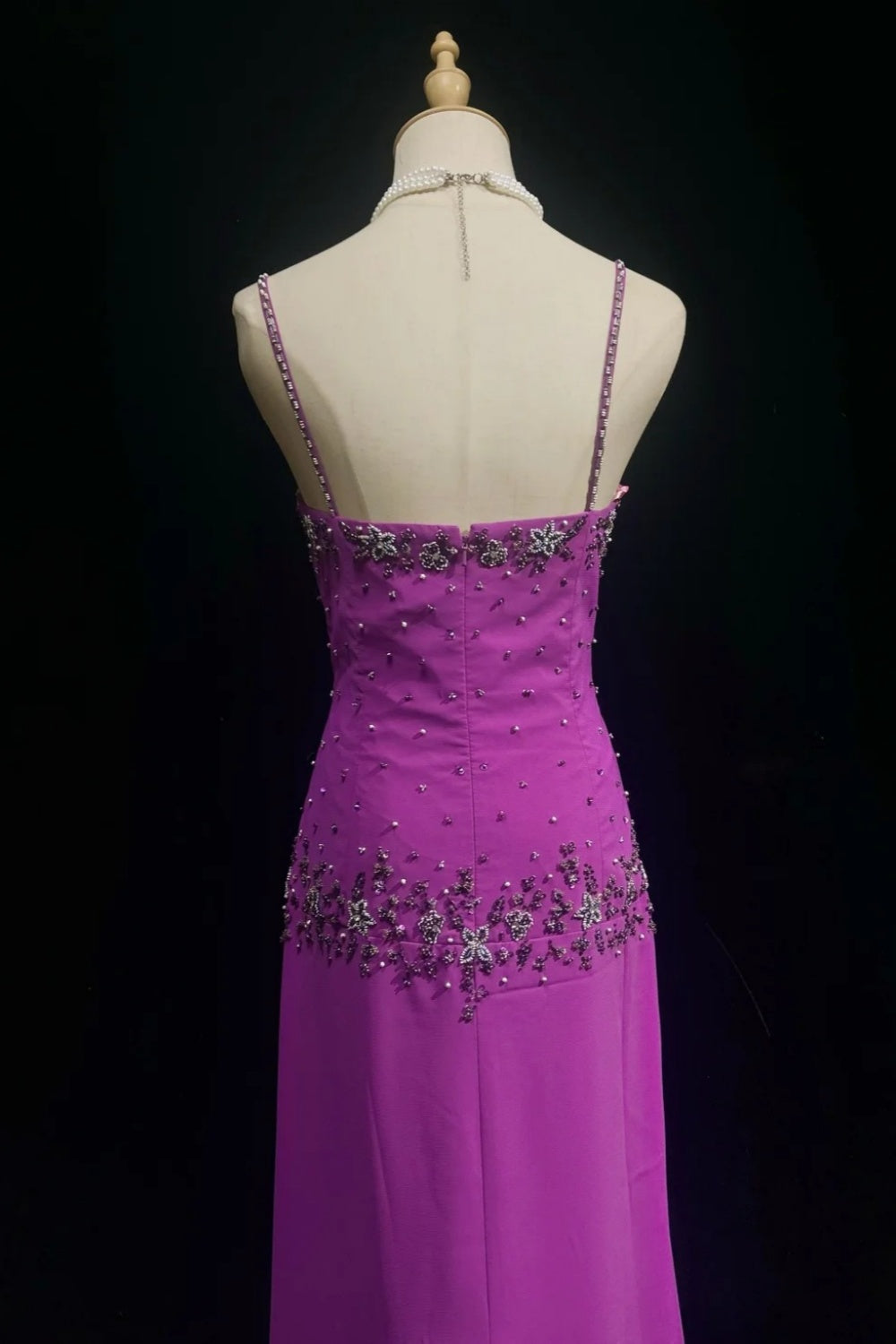 formaldressy-Purple beaded long satin Prom dress gh6245