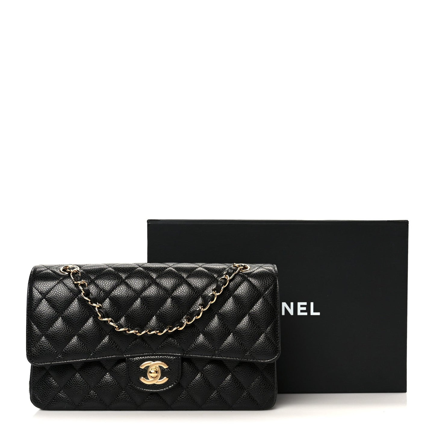 Caviar Quilted Medium Double Flap Black