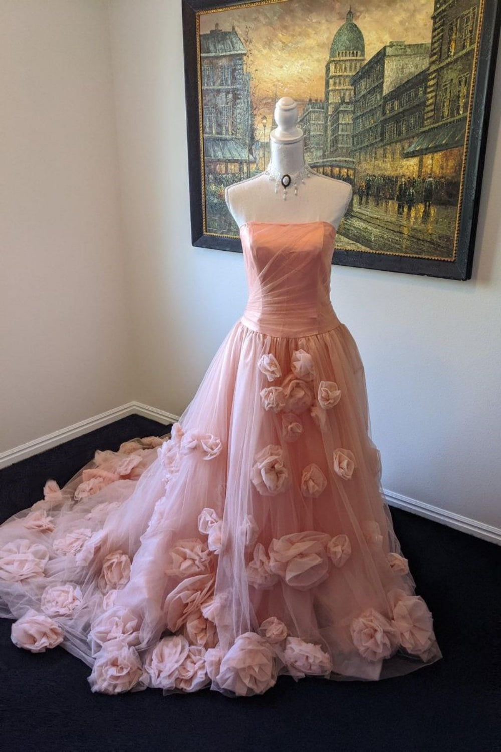 formaldressy-Pink Elegant Floral Long Tulle Ball Gown Wedding Dress gh5951