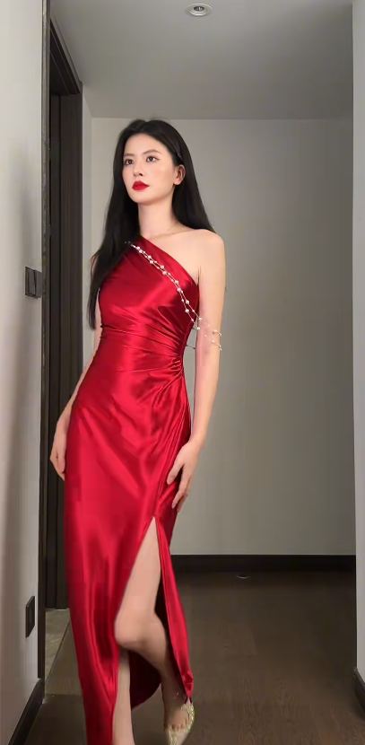 Sexy Red Prom Dress Satin Sheath Evening Dress DP05135