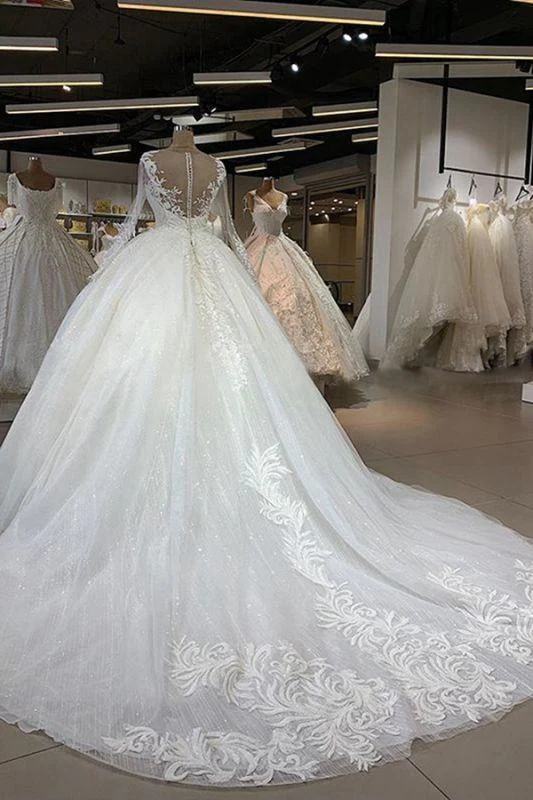 Elegant Long Sleeve Ball Gown Tulle Wedding Dress prom dresses with sleeves cg24773