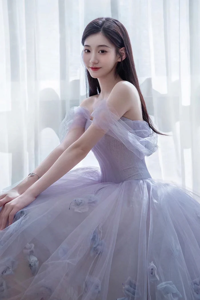 Purple Tulle Short Prom Dress A Line Evening Dress cg25010