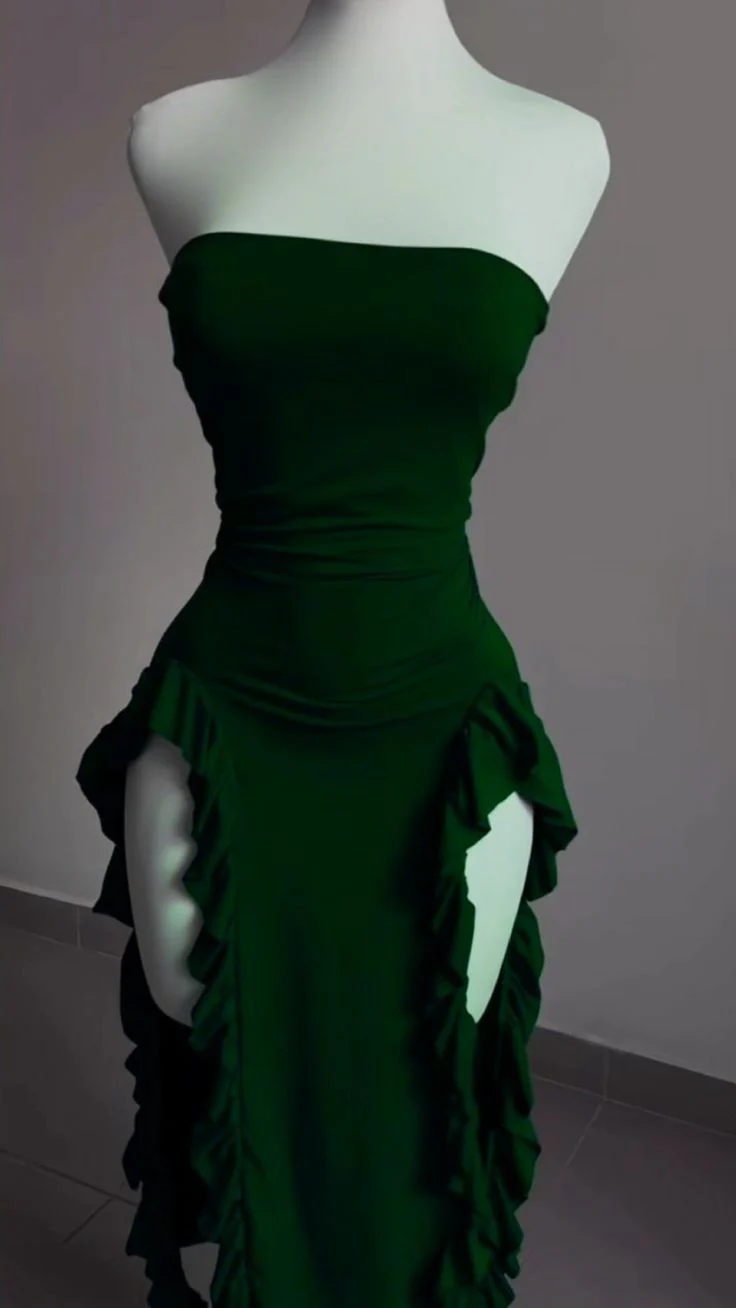 Strapless Midi Length Ruffle Prom Dress Sexy Evening Dress cg25046