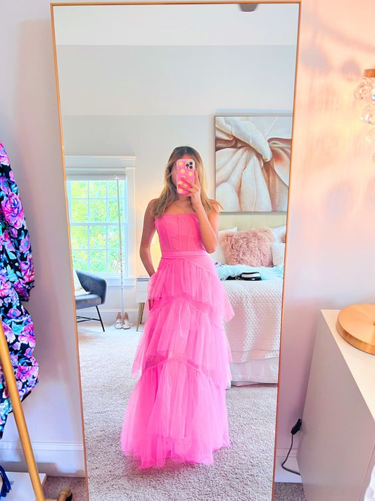 Spaghetti Straps Tulle Layered Prom Dress Charming Formal Dress Y412