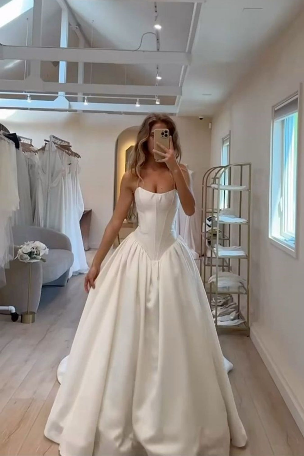 formaldressy- White, stylish, and simple basic satin wedding dressbridal gowngh6219