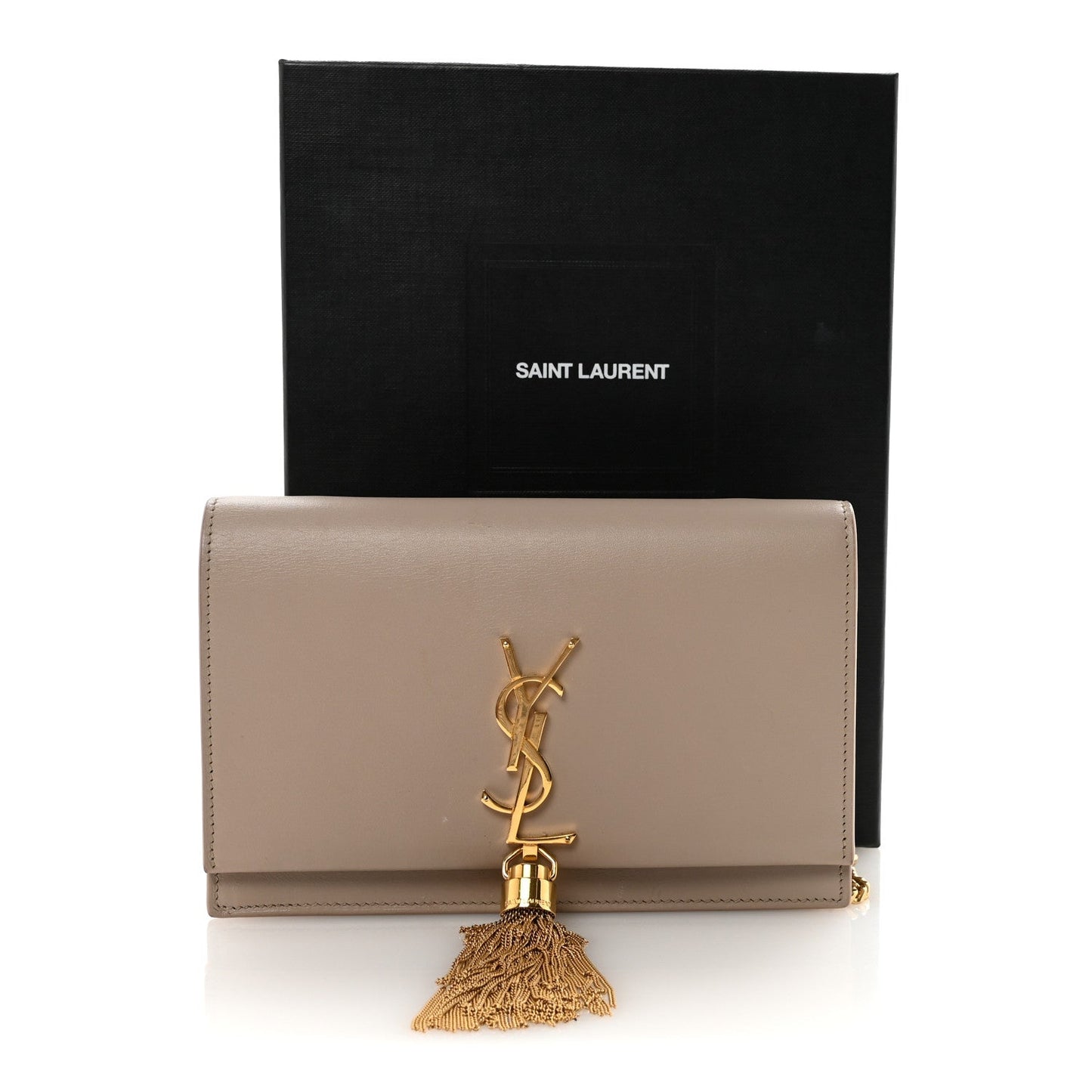 Smooth Calfskin Classic Monogram Kate Tassel Chain Wallet Dark Beige