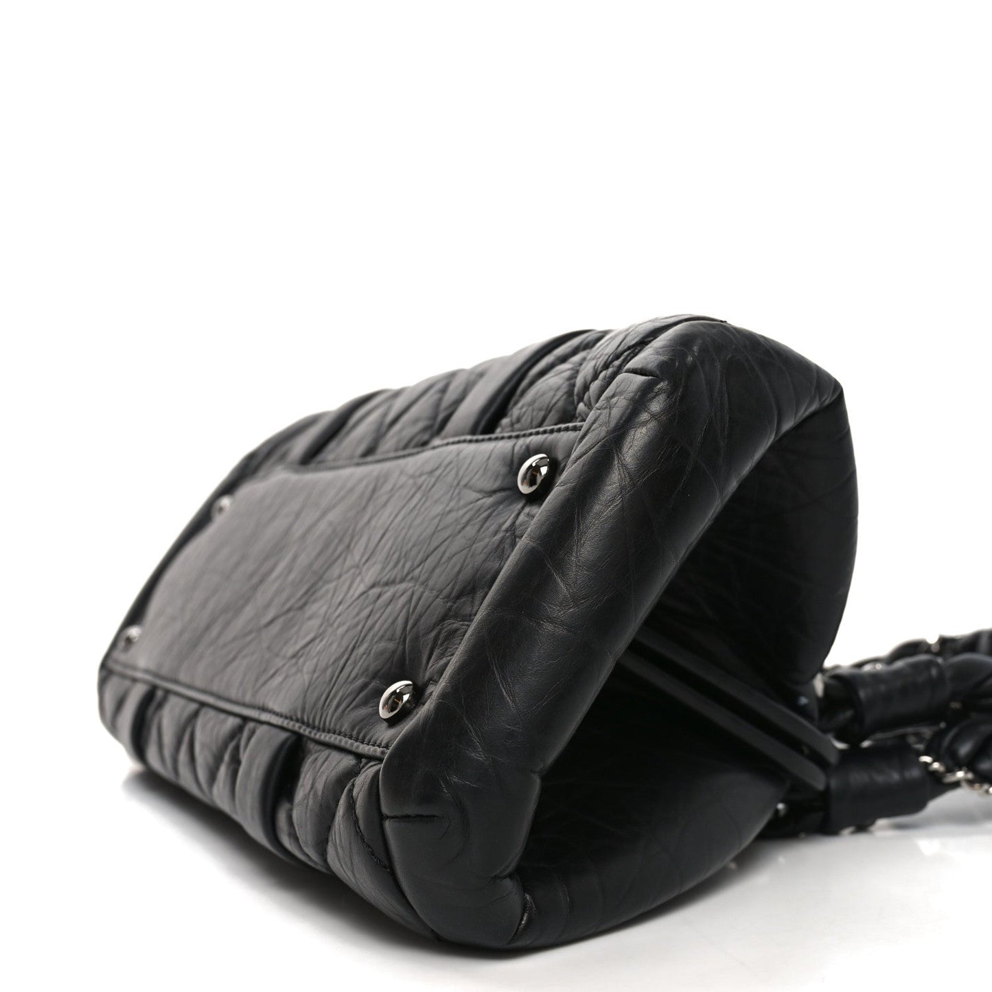 Distressed Lambskin Lady Braid Frame Bowler Black
