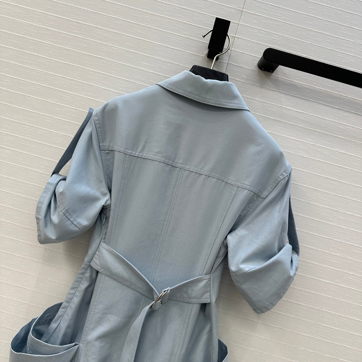 BV V-neck Rolled-Up Sleeve Dress in Light Blue Tencel