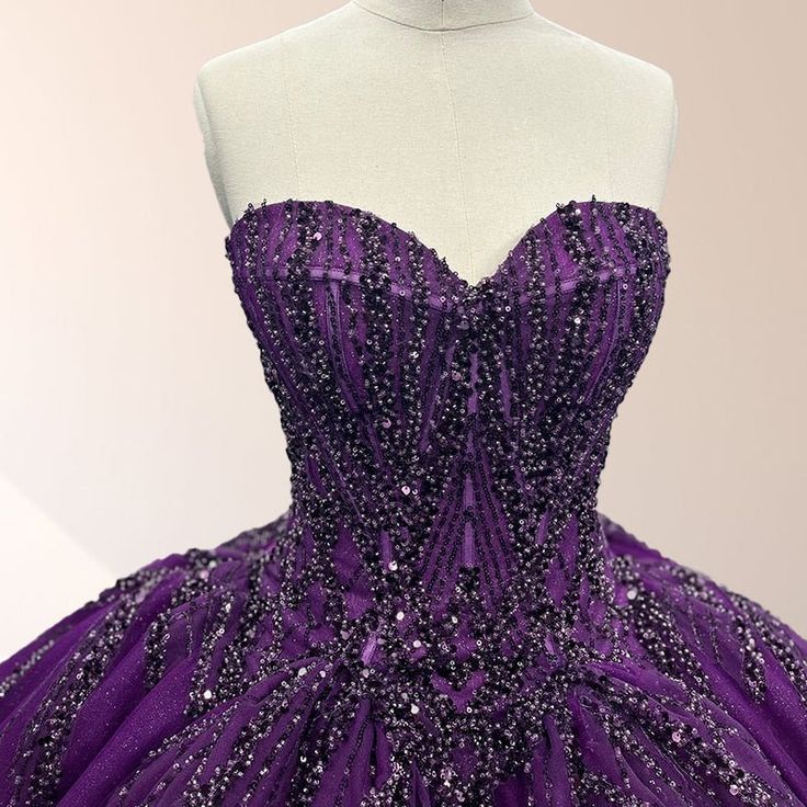 formaldressy-Purple shimmering, delicately beaded long tulle ball gown/wedding dress gh6186