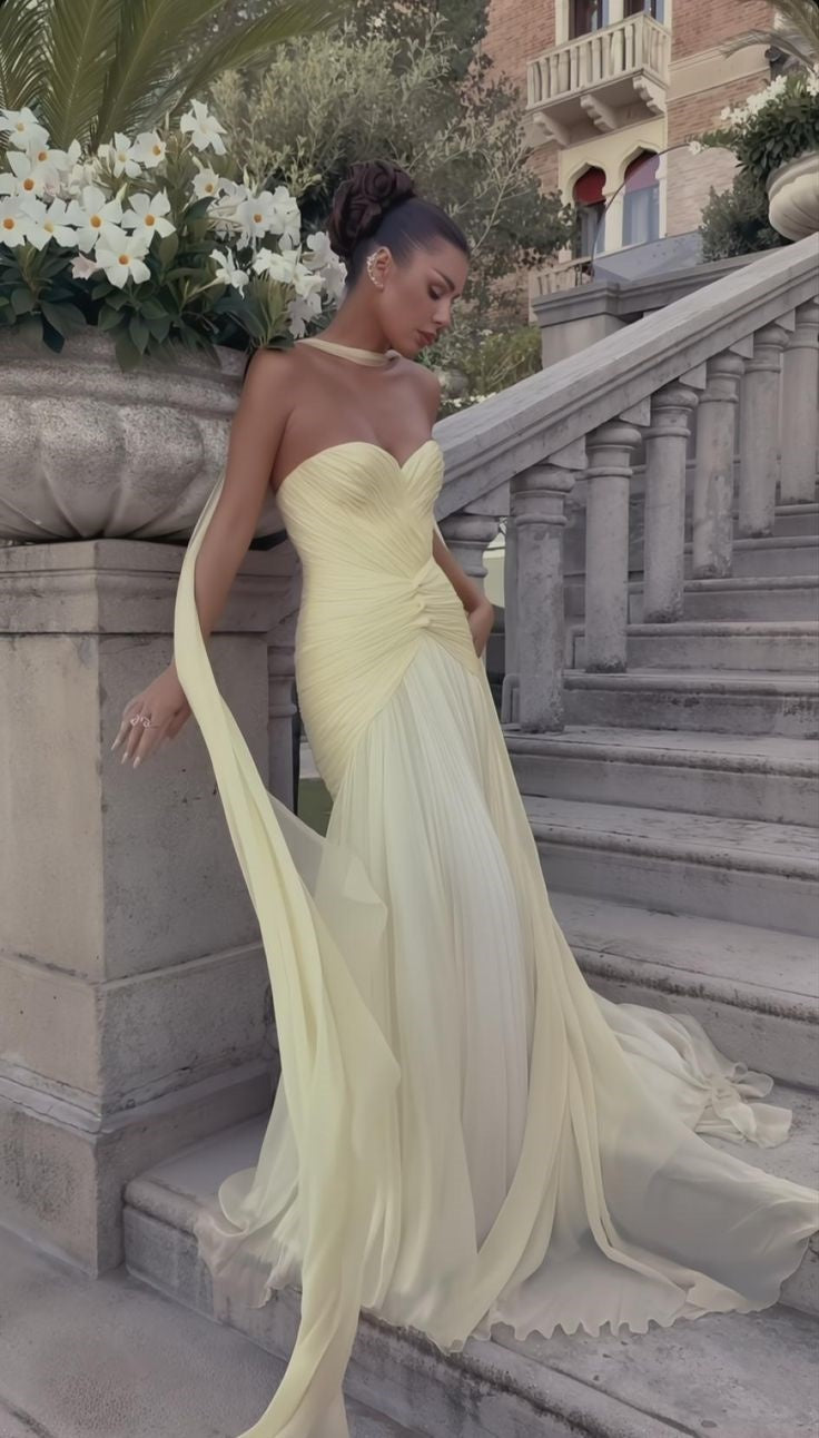 formaldressy-(Includes Scarf)Yellow Elegant Wedding Guest Dress gh6326