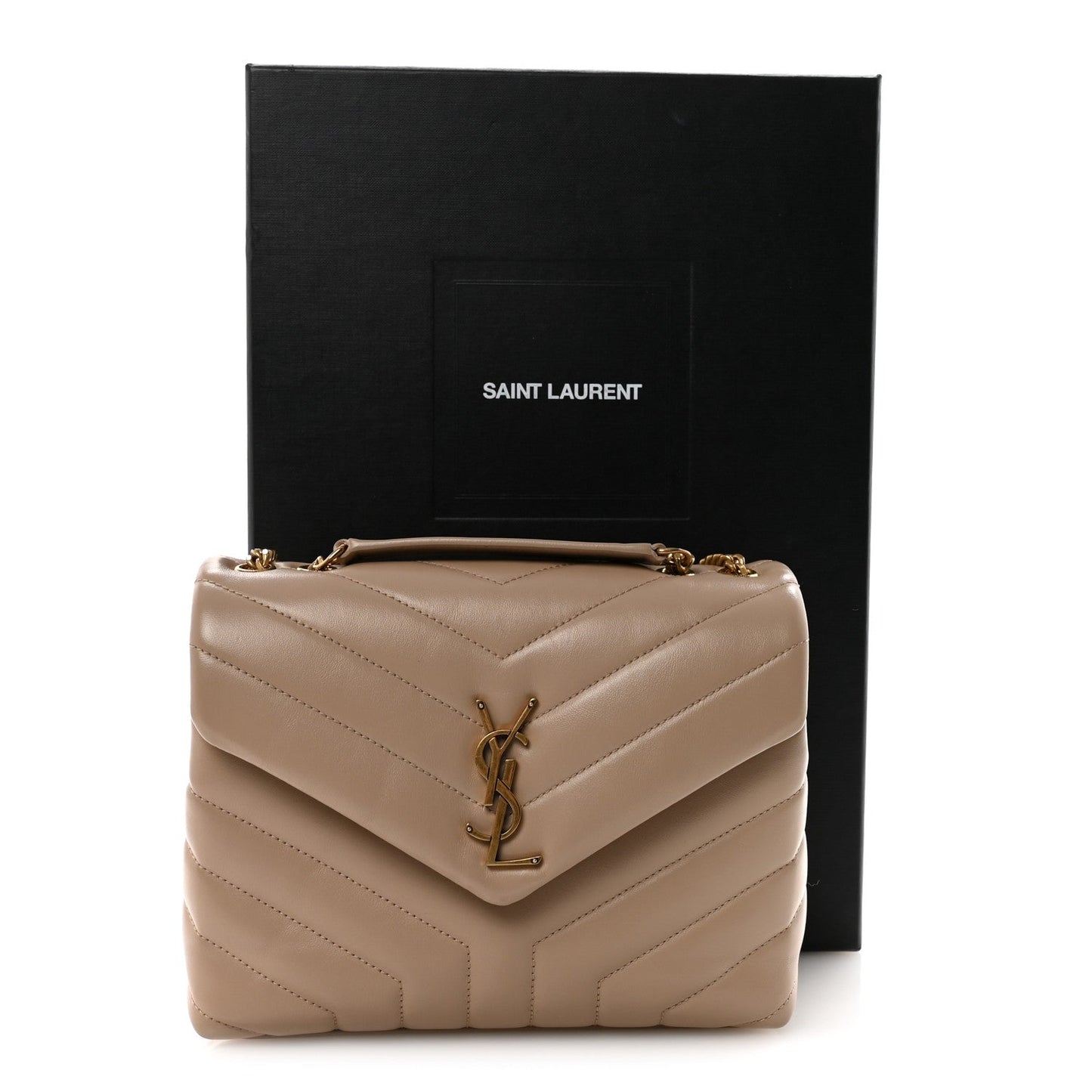 Calfskin Y Quilted Monogram Small Loulou Chain Satchel Dark Beige
