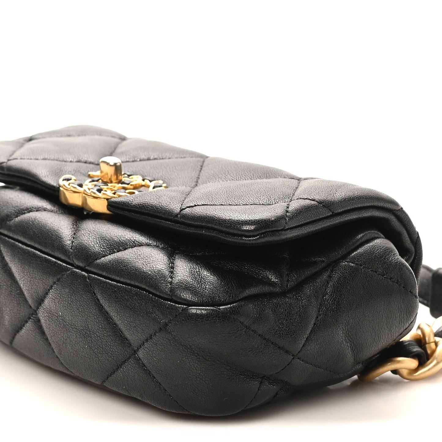 Lambskin Quilted Chanel 19 Waist Bag Black