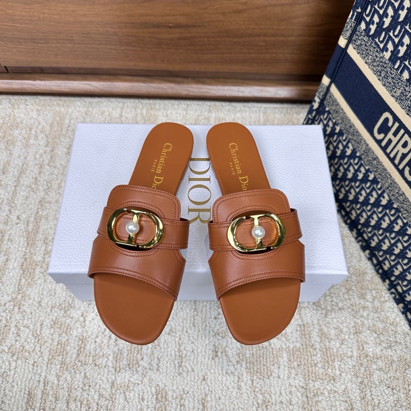 CD Montaigne Sandals Brown in Calfskin 598174