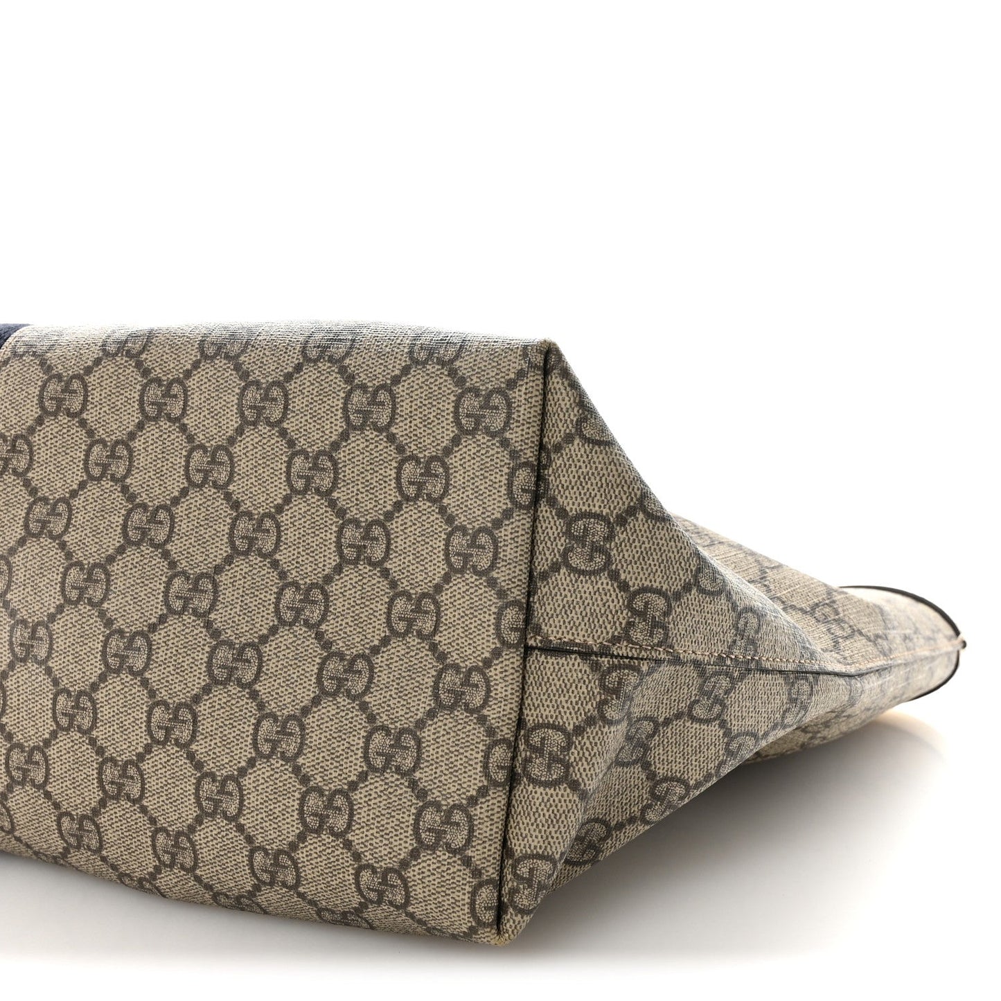 GG Supreme Monogram Textured Calfskin Web Medium Ophidia Shopping Tote Beige Ebony Mystic White