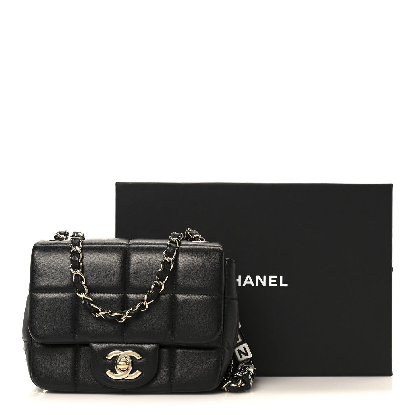 Lambskin Resin Crystal Square Quilted Mini Monacoco Flap Black