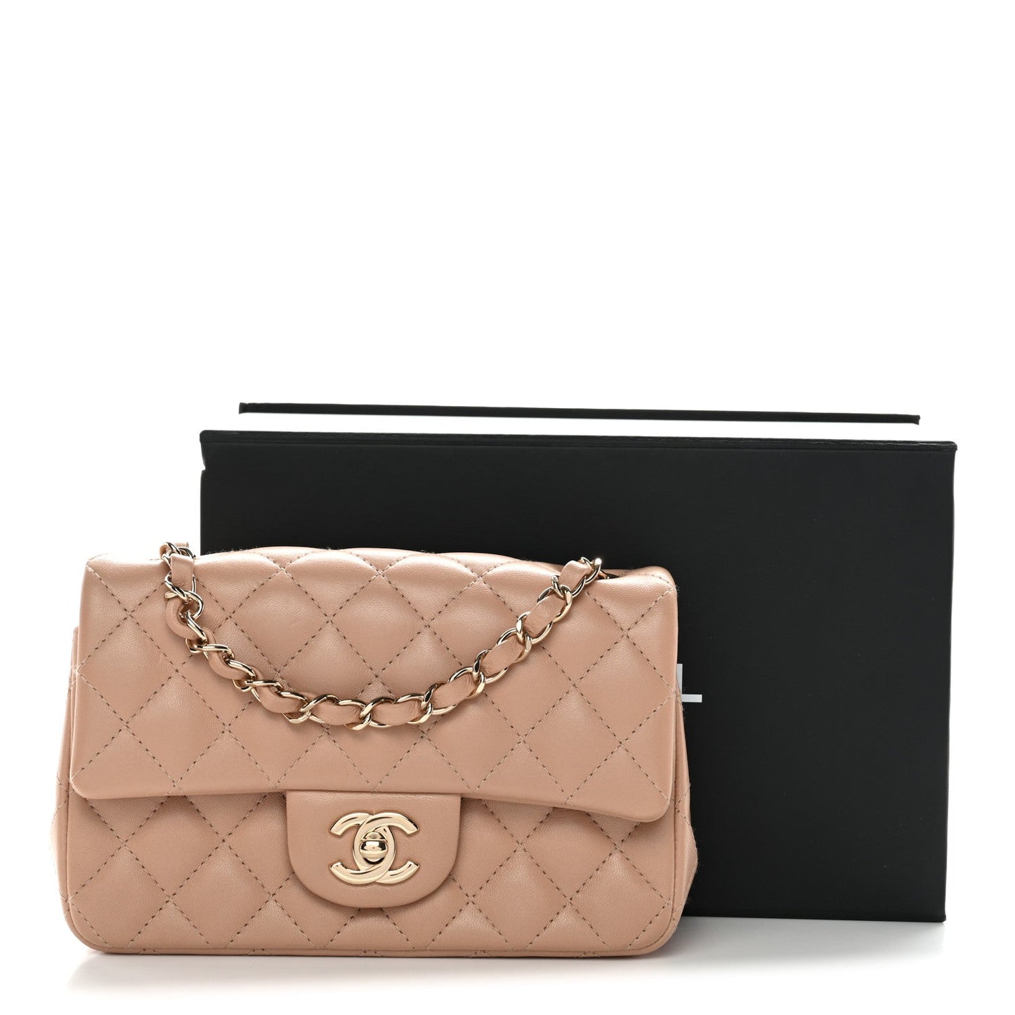Lambskin Quilted Mini Rectangular Flap Beige