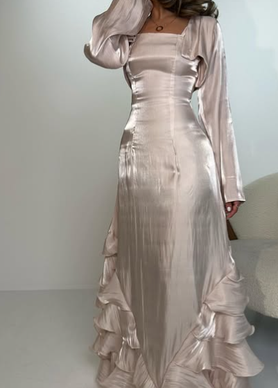 Elegant Straps Pleated Ruffles Long Prom Dresses Prom Gowns