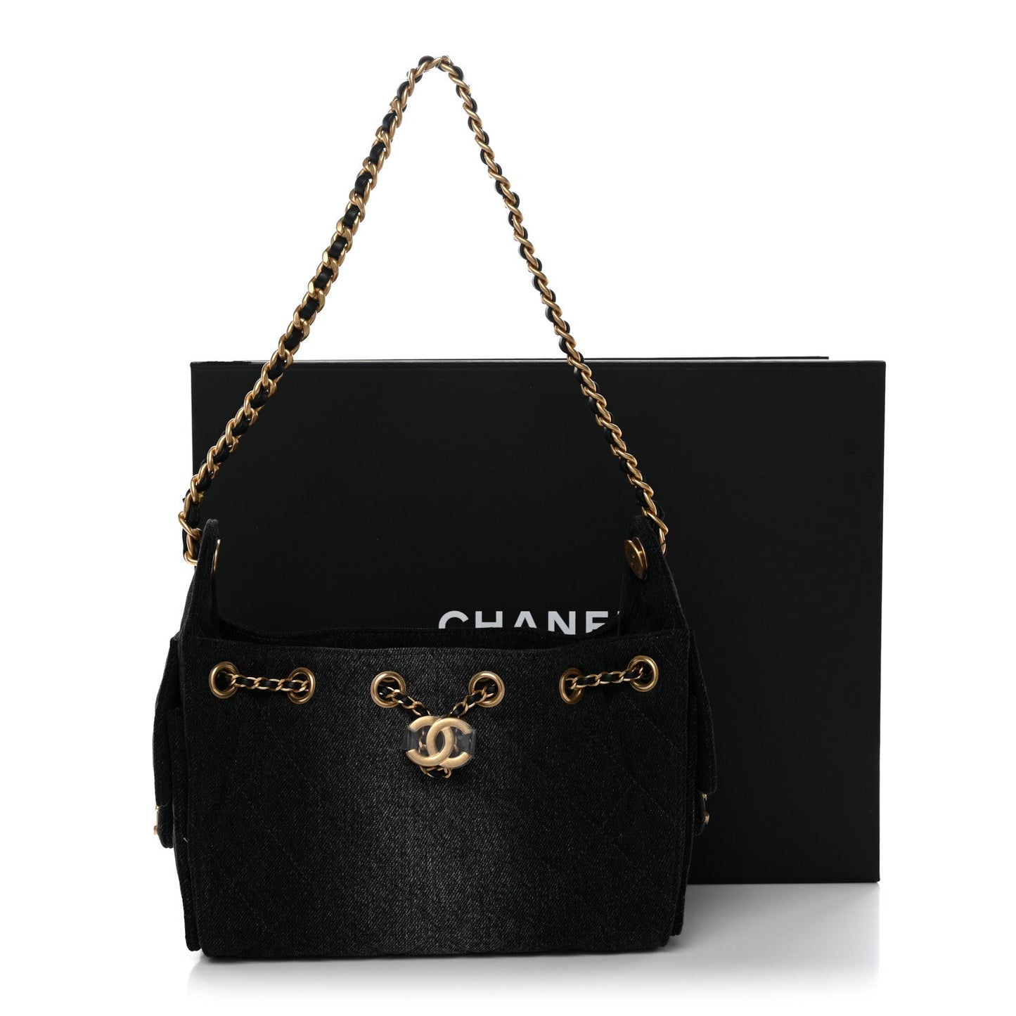 Washed Denim Quilted Mini Chanel 25 Handbag Black