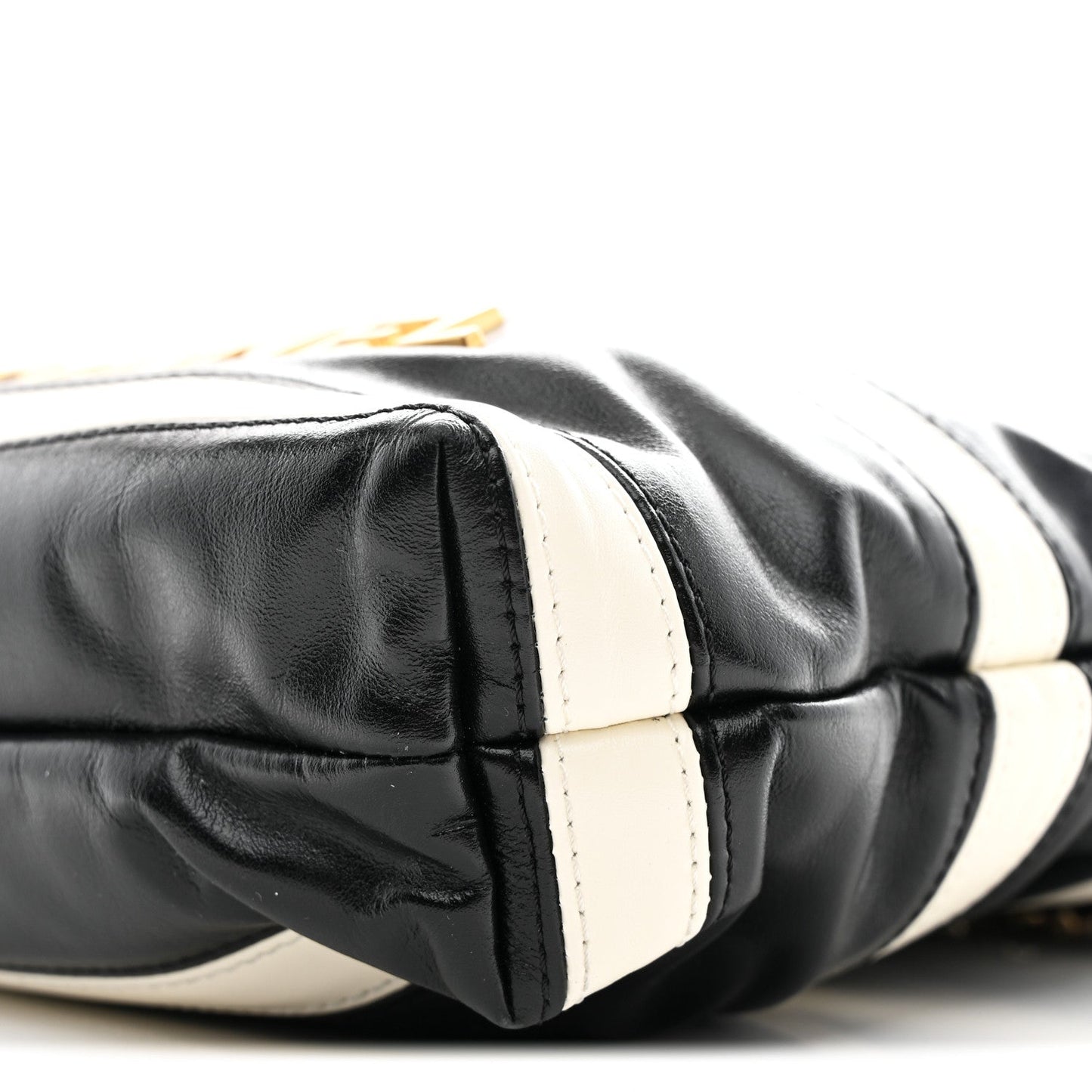 Shiny Calfskin Striped Mini Chanel 22 Black White