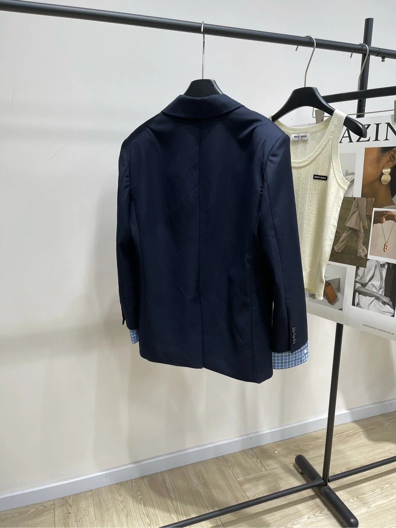 MIUMIU NAVY CHECKED SUIT 224381