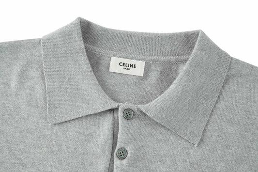 CELINE Embroidered Arc de Triomphe Knitted Polo Cotton