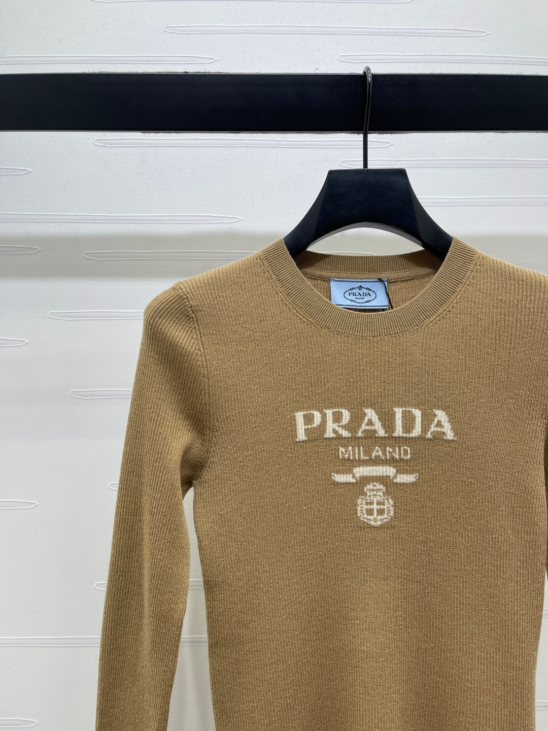 Prada Logo-Intarsia Wool Jumper Camel Wool 351032