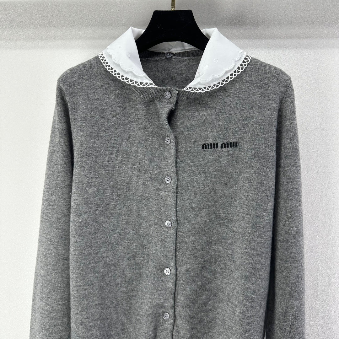 Miumiu 2026 Knit Long-Sleeve Cardigan Grey Wool 349068