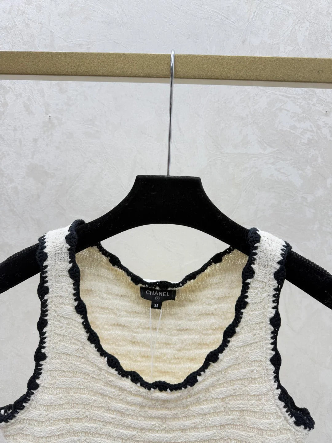 Chanel 2026 Crochet Knit Vest Black and Off-White Wool
