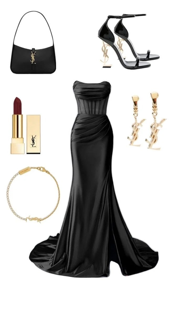 formaldressy--Black satin elegant long floor-length prom gh5733