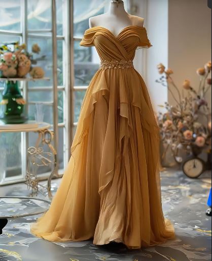 Yellow/Purple A-Line Off-Shoulder Chiffon Long Prom Dresses Prom Gowns