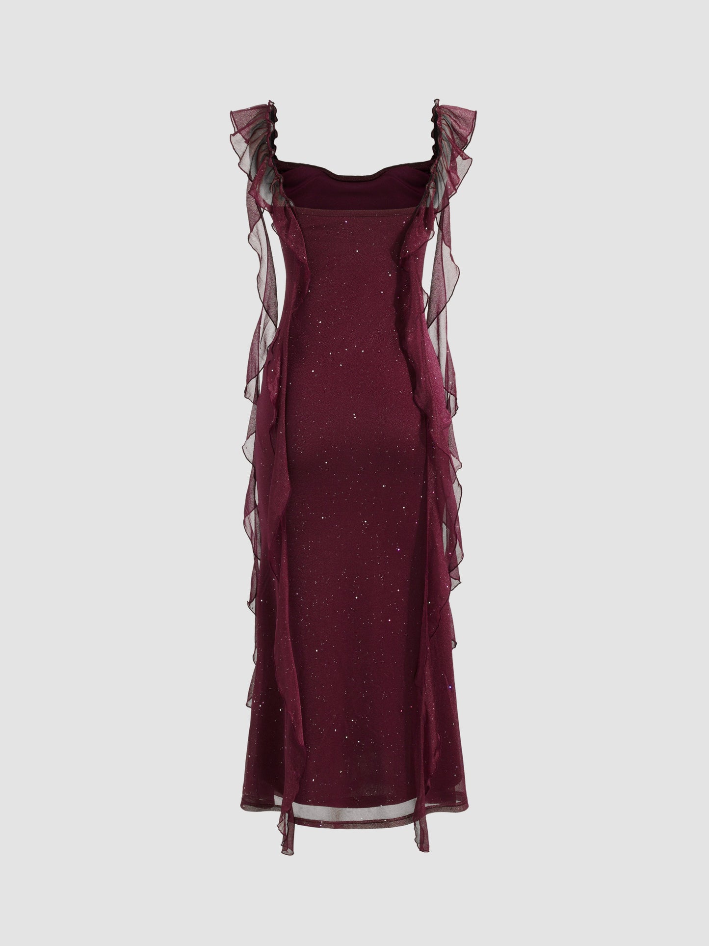 Elegant Sheath Square Neckline Burgundy Chiffon Ruffles Prom Dresses Formal Dress    cg25308
