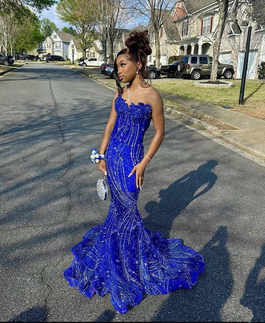 Women's Mermaid Prom Dress, Sweetheart Sequin Royal Blue Birthday Party Dress        fg6762