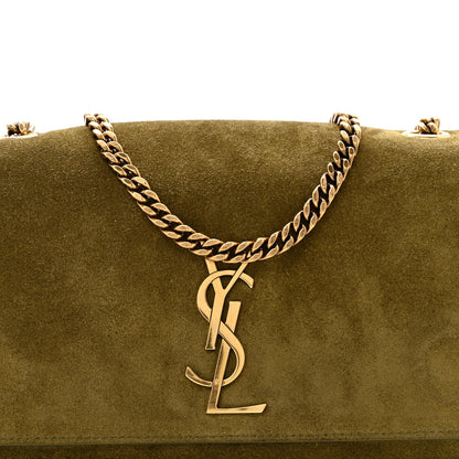 Smooth Calfskin Suede Small Reversible Monogram Kate Satchel Loden Green